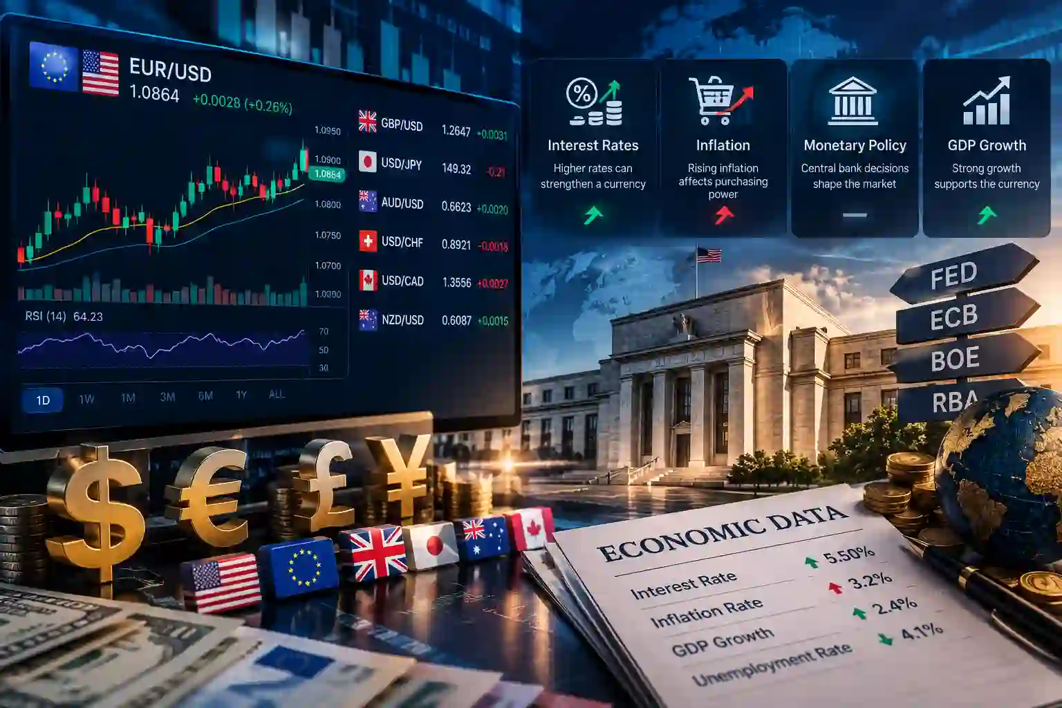تأثير أسعار الفائدة والتضخم في تحركات أزواج العملات في سوق الفوركس

